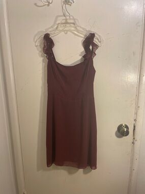 Wilfred Aritzia Burgundy Ruffle Strap Mini Dress